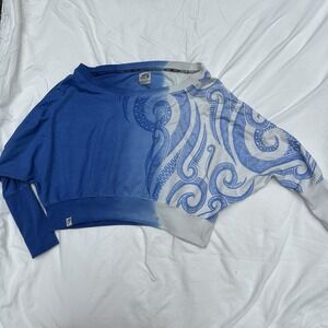 Mãori Hook Tribal Print Off Shoulder Dolman Sleeves‎ Sweatshirt Sz Large Blue